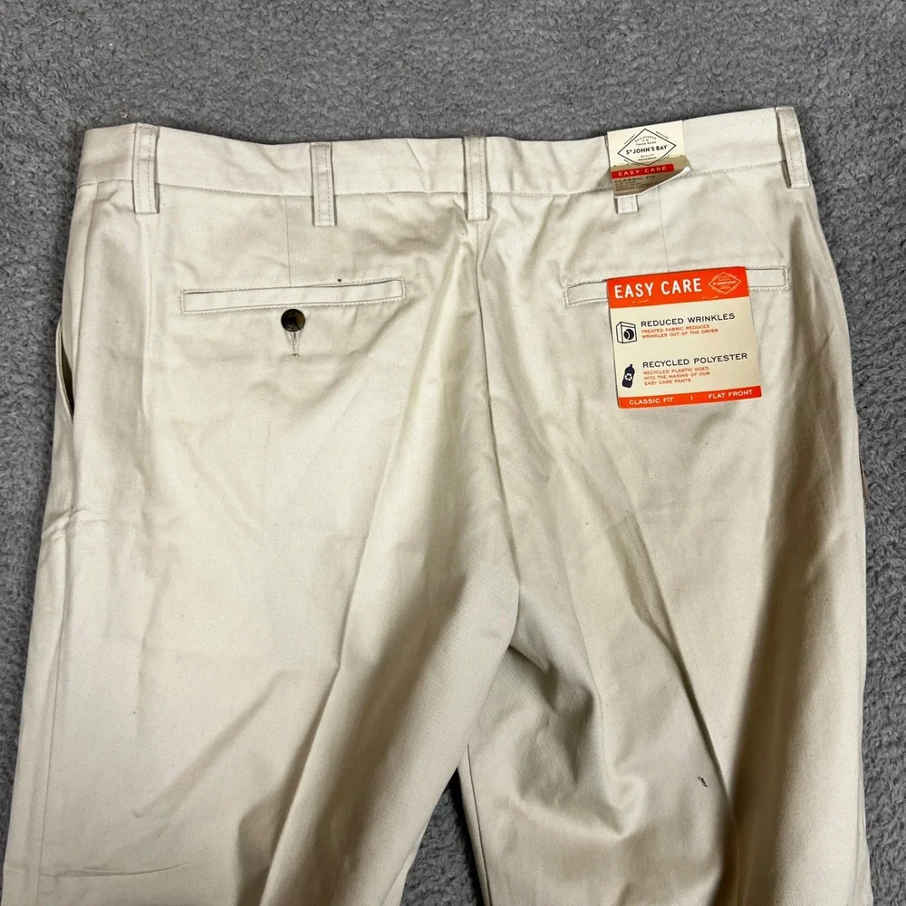 St Johns Chino Pants Mens 38x29 Khaki Beige Classic Fit Flat Front Business NEW - Picture 8 of 10